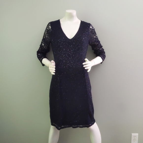 New! L'Wren Scott x Banana Republic Blue Gold Lace V Neck Dress 10 - Picture 2 of 8